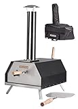 NEUSTEIN Outdoor Pizzaofen XQ3000 mit Abdeckung / Schutzhülle, Pizzastein, Pizzaschieber, Holzofen, Mobiler Backofen, für Garten, Outdoor & Camping, Pellets, Kohle und Briketts geeignet