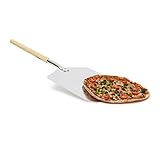 Relaxdays eckige Pizzaschaufel, Aluminium Pizzaschieber mit Holzgriff, Brotschieber für Backofen HBT: 3x30,5x79cm, grau