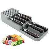 BOAA Fresh Messerorganizer für 18 Messer – zweistufiger Messerblock für Küchenschublade oder freistehend, rutschfest, platzsparend, grau (39 x 14 cm)