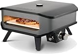 Cozze® 90349 13' Gas Pizza Ofen mit Thermometer mobiler Pizzaofen Pizzastein Gasgrill bis 400 degreeGrad regelbar mit 34x34 cm Pizzastein tragbar Terrasse Balkon, Schwarz