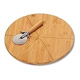 Kesper 58462 Pizza-Teller mit Pizza-Schneider, FSC-zertifizierter Bambus, Maße: ø 32 cm, Stärke: 1.5 cm