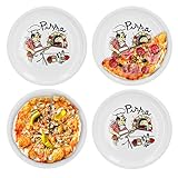 Van Well 4-er Set italienische Pizzateller groß ø 30,5cm Küchenchef – Porzellan XL Teller für Pizza & Pasta– Mikrowellen geeignet, spülmaschinenfest, stapelbar – Gastronomie- und zu Hause Geschirr