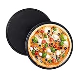 Relaxdays Pizzablech, 2er Set, rund, antihaftbeschichtet, Pizza & Flammkuchen, Carbonstahl, Pizzaform, ? 32 cm, grau, 10025633