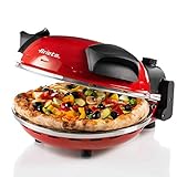 Ariete 909, Pizzaofen, 400°C, Platte aus feuerfestem Stein, backt Pizza in 4 Minuten, 33 cm Durchmesser, 1200 Watt, 30-Minuten-Timer, Rot
