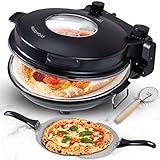 Heidenfeld elektrischer Pizzaofen Napoli | 1200 Watt - 400°C - Pizza Ofen - Extra großes Sichtfenster - Pizza Maker - Überhitzungsschutz - Pizzastein - Backofen (Napoli)